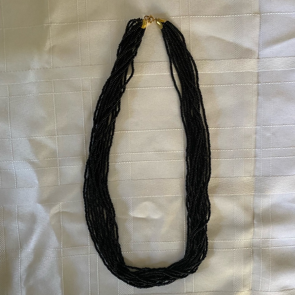 Vintage multi-strand small black beaded necklace